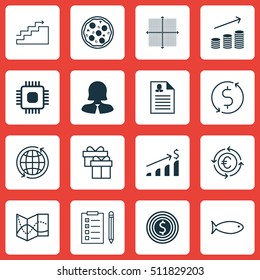 Set Of 16 Universal Editable Icons. Can Be Used For Web, Mobile And App Design. Includes Icons Such As Coins Growth, Money Trasnfer, Successful Investment And More.