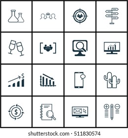 Set Of 16 Universal Editable Icons. Can Be Used For Web, Mobile And App Design. Includes Icons Such As Money Recycle, Market Research, Messaging And More.