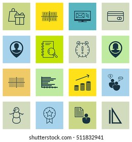 Set Of 16 Universal Editable Icons. Can Be Used For Web, Mobile And App Design. Includes Icons Such As Time Management, Employee Location, Pin Employee And More.