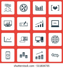 Set Of 16 Universal Editable Icons. Can Be Used For Web, Mobile And App Design. Includes Icons Such As Questionnaire, Bank Payment, Desktop Computer And More.