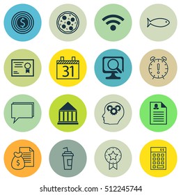 Set Of 16 Universal Editable Icons. Can Be Used For Web, Mobile And App Design. Includes Icons Such As Date, Laptop, Business Goal And More.