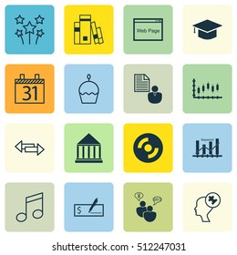 Set Of 16 Universal Editable Icons. Can Be Used For Web, Mobile And App Design. Includes Icons Such As Education Center, Website, Human Mind And More.