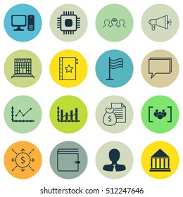 Set Of 16 Universal Editable Icons. Can Be Used For Web, Mobile And App Design. Includes Icons Such As Money, Education Center, Report And More.