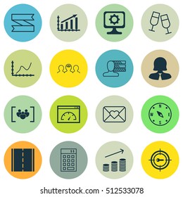 Set Of 16 Universal Editable Icons. Can Be Used For Web, Mobile And App Design. Includes Icons Such As Locate, Blank Ribbon, Investment And More.