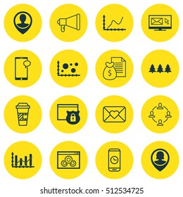 Set Of 16 Universal Editable Icons. Can Be Used For Web, Mobile And App Design. Includes Icons Such As Security, Website Performance, Employee Location And More.