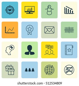 Set Of 16 Universal Editable Icons. Can Be Used For Web, Mobile And App Design. Includes Icons Such As World, Market Research, Forbidden Mobile And More.