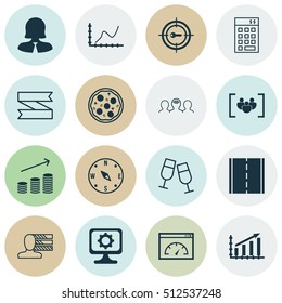 Set Of 16 Universal Editable Icons. Can Be Used For Web, Mobile And App Design. Includes Icons Such As Achievement Graph, Locate, Personal Skills And More.