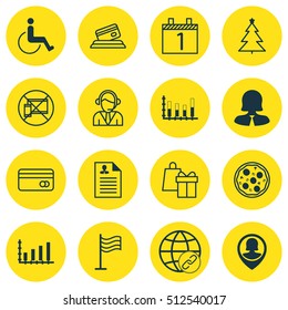Set Of 16 Universal Editable Icons. Can Be Used For Web, Mobile And App Design. Includes Icons Such As Agenda, Pizza Meal, Dynamics And More.
