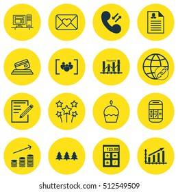 Set Of 16 Universal Editable Icons. Can Be Used For Web, Mobile And App Design. Includes Icons Such As Calculation, Paper, Keyword Optimisation And More.