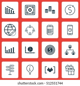 Set Of 16 Universal Editable Icons. Can Be Used For Web, Mobile And App Design. Includes Icons Such As Circle Graph, Present, Call Duration And More.
