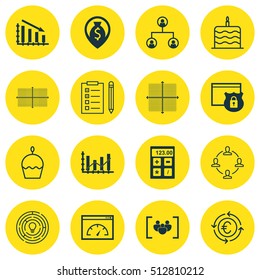 Set Of 16 Universal Editable Icons. Can Be Used For Web, Mobile And App Design. Includes Icons Such As Celebration Cake, Security, Questionnaire And More.