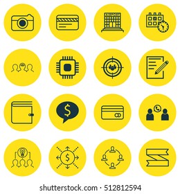 Set Of 16 Universal Editable Icons. Can Be Used For Web, Mobile And App Design. Includes Icons Such As Chip, Money, Focus Group And More.