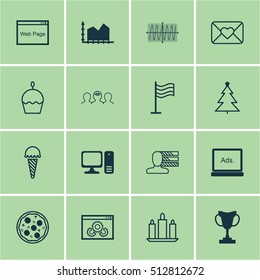 Set Of 16 Universal Editable Icons. Can Be Used For Web, Mobile And App Design. Includes Icons Such As Wax, Birthday Cake, Website And More.