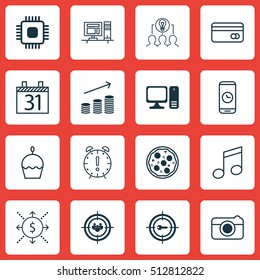 Set Of 16 Universal Editable Icons. Can Be Used For Web, Mobile And App Design. Includes Icons Such As Plastic Card, Keyword Marketing, Chip And More.