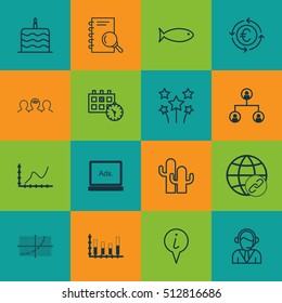 Set Of 16 Universal Editable Icons. Can Be Used For Web, Mobile And App Design. Includes Icons Such As Coaching, Festive Fireworks, Fishing And More.