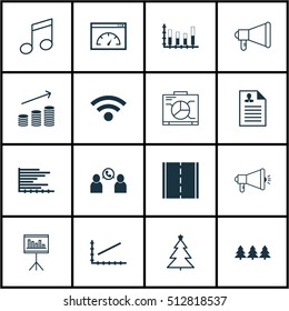 Set Of 16 Universal Editable Icons. Can Be Used For Web, Mobile And App Design. Includes Icons Such As Coins Growth, Media Campaign, Presentation And More.