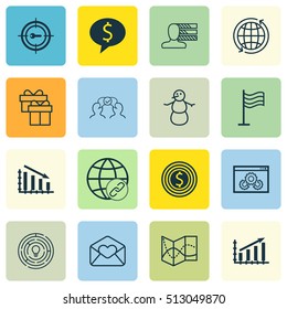 Set Of 16 Universal Editable Icons. Can Be Used For Web, Mobile And App Design. Includes Icons Such As Website Performance, Profit Graph, Greeting Email And More.