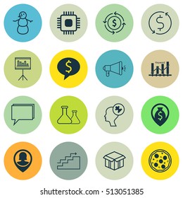 Set Of 16 Universal Editable Icons. Can Be Used For Web, Mobile And App Design. Includes Icons Such As Money Navigation, Money Trasnfer, Pizza Meal And More.