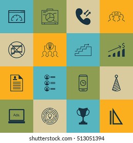 Set Of 16 Universal Editable Icons. Can Be Used For Web, Mobile And App Design. Includes Icons Such As Board, Growth, Tournament And More.