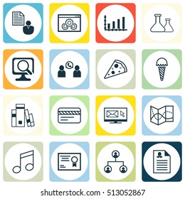 Set Of 16 Universal Editable Icons. Can Be Used For Web, Mobile And App Design. Includes Icons Such As Chemical, Crotchets, Newsletter And More.
