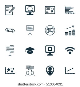Set Of 16 Universal Editable Icons. Can Be Used For Web, Mobile And App Design. Includes Icons Such As Laptop, Coins Growth, Discussion And More.