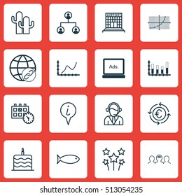 Set Of 16 Universal Editable Icons. Can Be Used For Web, Mobile And App Design. Includes Icons Such As Fishing, Currency Recycle, Line Grid And More.