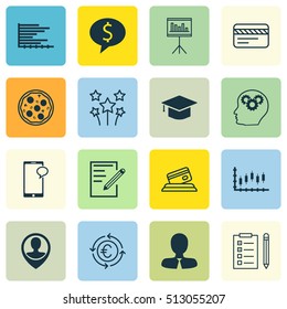 Set Of 16 Universal Editable Icons. Can Be Used For Web, Mobile And App Design. Includes Icons Such As Reminder, Pizza Meal, Credit Card And More.