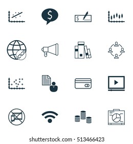 Set Of 16 Universal Editable Icons. Can Be Used For Web, Mobile And App Design. Includes Icons Such As Analytics, Bank Payment, Connectivity And More.