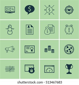 Set Of 16 Universal Editable Icons. Can Be Used For Web, Mobile And App Design. Includes Icons Such As Loading Speed, Pizza Meal, Money And More.