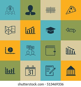Set Of 16 Universal Editable Icons. Can Be Used For Web, Mobile And App Design. Includes Icons Such As Circle Graph, Sliced Pizza, Profit Graph And More.