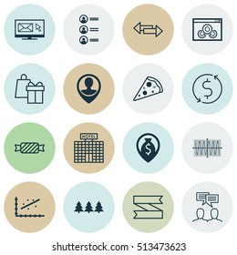 Set Of 16 Universal Editable Icons. Can Be Used For Web, Mobile And App Design. Includes Icons Such As Sinus Graph, Money Trasnfer, Analytics And More.