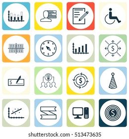 Set Of 16 Universal Editable Icons. Can Be Used For Web, Mobile And App Design. Includes Icons Such As Analytics, Paper, Desktop Computer And More.