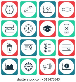 Set Of 16 Universal Editable Icons. Can Be Used For Web, Mobile And App Design. Includes Icons Such As Blank Ribbon, Certificate, Sequence Graphics And More.