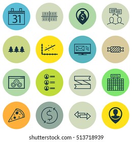 Set Of 16 Universal Editable Icons. Can Be Used For Web, Mobile And App Design. Includes Icons Such As Holiday Ornament, Sliced Pizza, Website Performance And More.