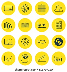Set Of 16 Universal Editable Icons. Can Be Used For Web, Mobile And App Design. Includes Icons Such As Graphical Grid, Growth, Currency Recycle And More.