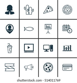 Set Of 16 Universal Editable Icons. Can Be Used For Web, Mobile And App Design. Includes Icons Such As Fishing, Pin Employee, Appointment And More.