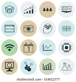 Set Of 16 Universal Editable Icons. Can Be Used For Web, Mobile And App Design. Includes Icons Such As Profit Graph, Street, Chip And More.