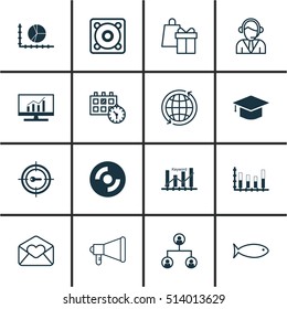 Set Of 16 Universal Editable Icons. Can Be Used For Web, Mobile And App Design. Includes Icons Such As Fishing, Operator, Blank Cd And More.