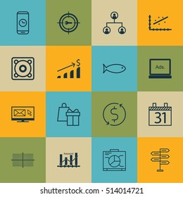 Set Of 16 Universal Editable Icons. Can Be Used For Web, Mobile And App Design. Includes Icons Such As Board, Square Diagram, Shopping And More.