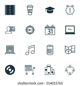 Set Of 16 Universal Editable Icons. Can Be Used For Web, Mobile And App Design. Includes Icons Such As Personal Skills, Library, Schedule And More.