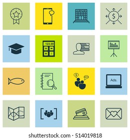 Set Of 16 Universal Editable Icons. Can Be Used For Web, Mobile And App Design. Includes Icons Such As Questionnaire, Digital Media, Celebration Letter And More.
