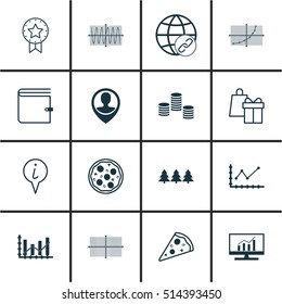 Set Of 16 Universal Editable Icons. Can Be Used For Web, Mobile And App Design. Includes Icons Such As Wallet, Market Research, Employee Location And More.