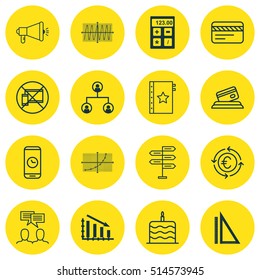 Set Of 16 Universal Editable Icons. Can Be Used For Web, Mobile And App Design. Includes Icons Such As Media Campaign, Credit Card, Bank Card And More.