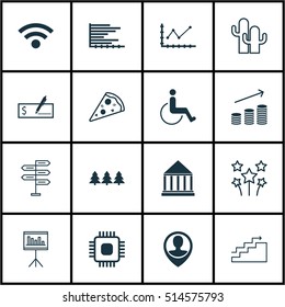 Set Of 16 Universal Editable Icons. Can Be Used For Web, Mobile And App Design. Includes Icons Such As Accessibility, Sliced Pizza, Holiday Ornament And More.