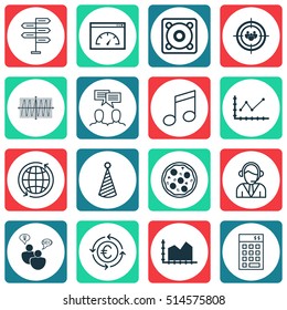 Set Of 16 Universal Editable Icons. Can Be Used For Web, Mobile And App Design. Includes Icons Such As Music, Opportunity, Focus Group And More.