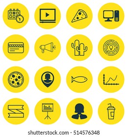 Set Of 16 Universal Editable Icons. Can Be Used For Web, Mobile And App Design. Includes Icons Such As Cacti, Pin Employee, Presentation And More.