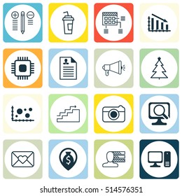 Set Of 16 Universal Editable Icons. Can Be Used For Web, Mobile And App Design. Includes Icons Such As Street, Drink Cup, Schedule And More.