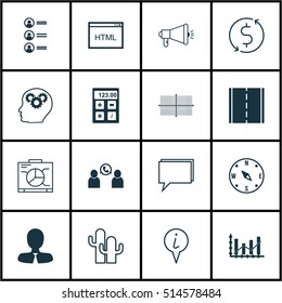 Set Of 16 Universal Editable Icons. Can Be Used For Web, Mobile And App Design. Includes Icons Such As Conference, Brain Process, Coding And More.