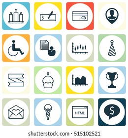 Set Of 16 Universal Editable Icons. Can Be Used For Web, Mobile And App Design. Includes Icons Such As Accessibility, Bank Payment, Greeting Email And More.