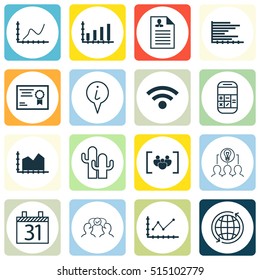 Set Of 16 Universal Editable Icons. Can Be Used For Web, Mobile And App Design. Includes Icons Such As Info Pointer, Cooperation, Cacti And More.